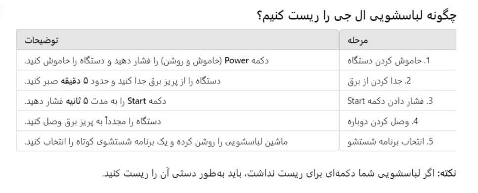 ریست لباسشویی ال جی